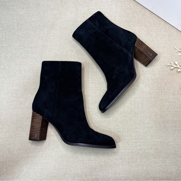 Sam Edelman Osten Black Suede Leather Stacked Heel Mid Calf Boots Shoes 8 - Picture 10 of 15
